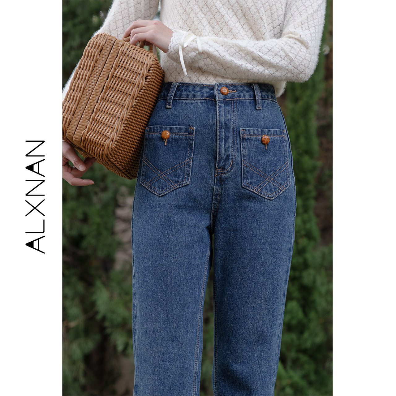 Deer to south dark blue straight jeans are slim in fall 2022 with broad leg pants