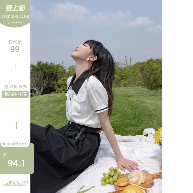 Deer South Summer Women's Design Sensation Small Crowdsourced Doll Collar Blouse Blouse White Lace Short Sleeve Shirt