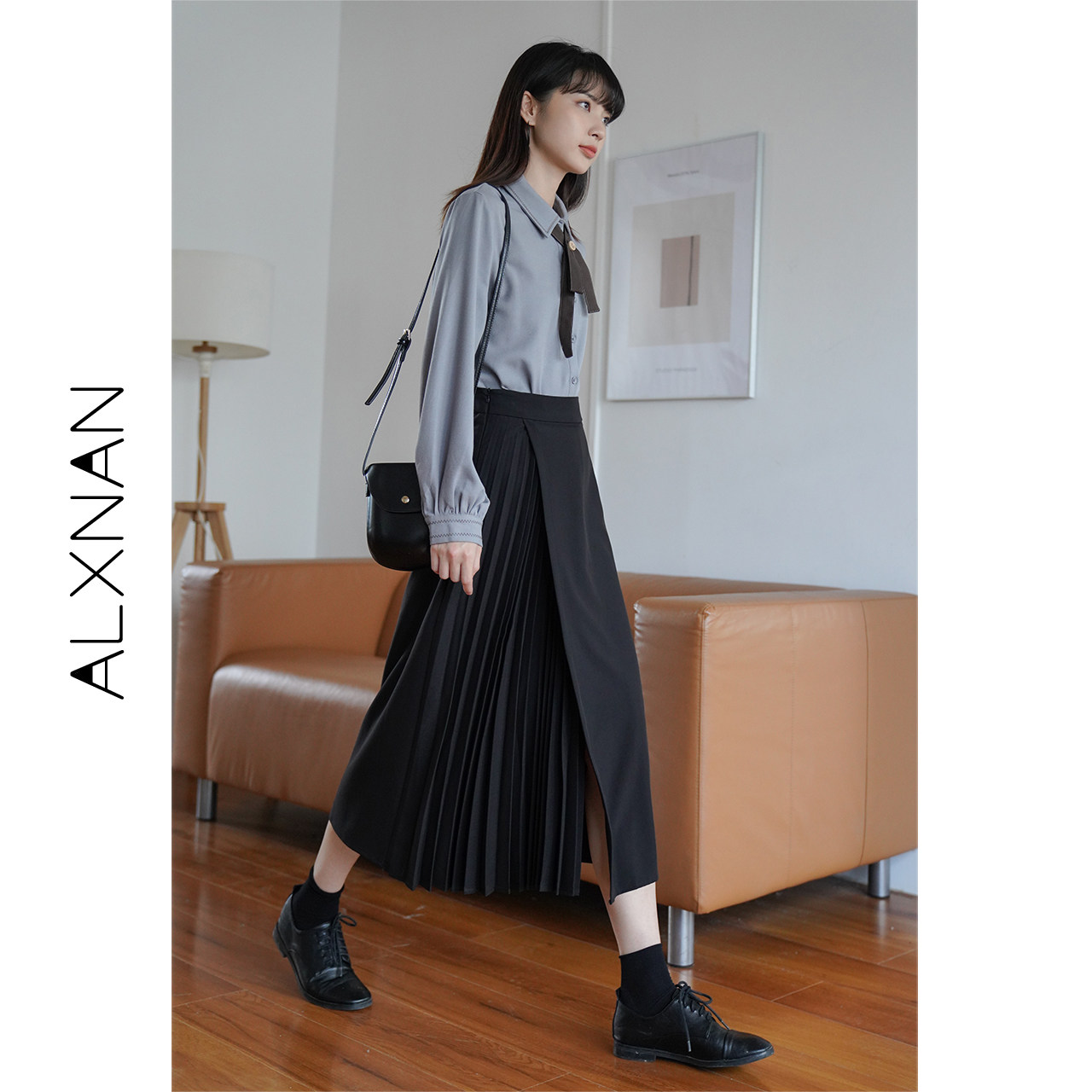 Deer South Black 100 Pleats Half Body Dress With Long Version Female High Waist Spring Autumn New Design Sensation Irregular Little Crowdresses