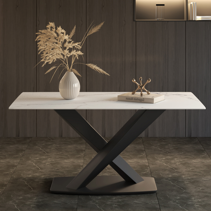 Rock tables are simple household 4 - 6 people small household rectangular table Italian light luxury marble table combination