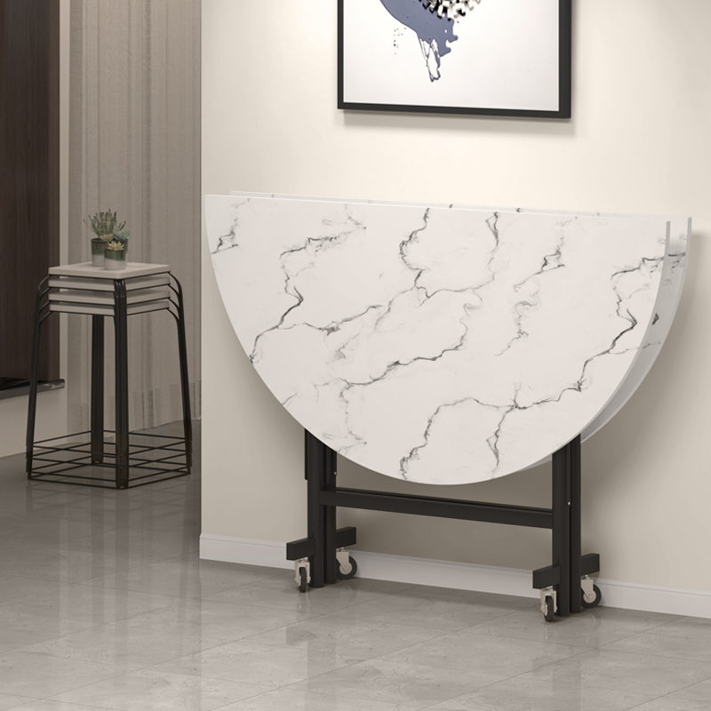 Household folding table Simple movable round dining table Hotel glass turntable Large round desktop 10 people dining table