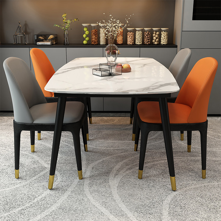 Мраморный стол 现代简约亮光岩板餐桌椅组合家用小户型网红轻奢长方形吃饭桌子 9420294039