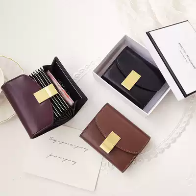 Leather card bag female small simple personality 2021 Europe and the United States new retro large-capacity short small card bag Korean version of the tide