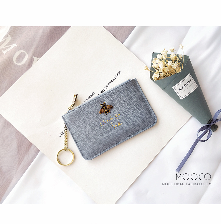 Little bee siêu mỏng lớp trên cùng bằng da khóa kéo ngắn 2019 ví da nữ ví tiền xu ví - Ví tiền ví đứng nam