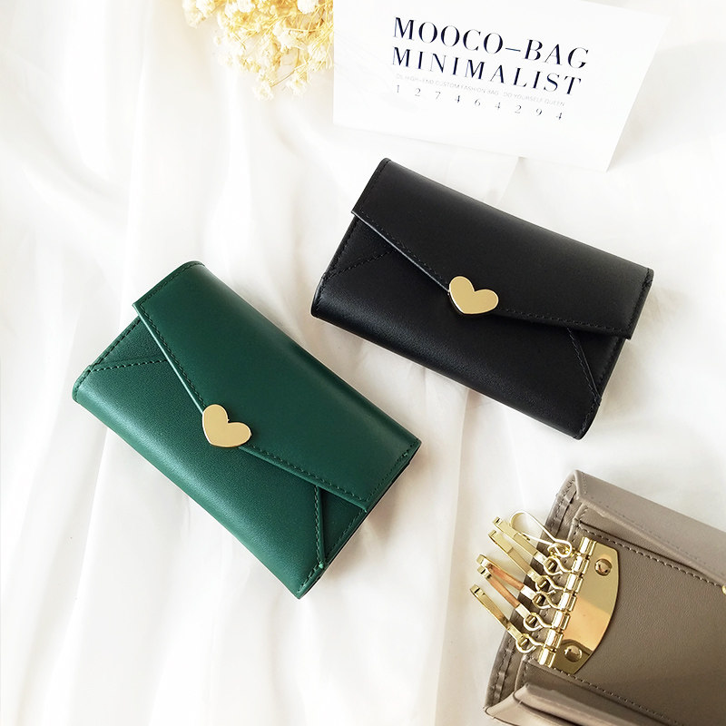 Tide 2022 Japan Grand card New minimalist cute genuine leather female multifunction key bag Bull Leather Envelope 3 Fold Loving