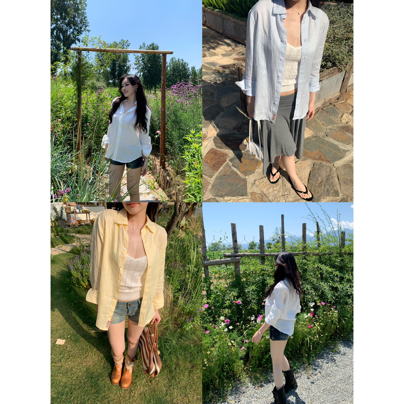 Popchee｜100% Linen Floral Shirt｜Classic Ruffle Style~ Easy to Wear in Summer
