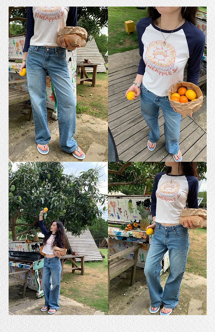 popchee｜Белый нефритовый кошачий глаз｜Голубые широкие джинсы летний бриз - нежные и очень удобные