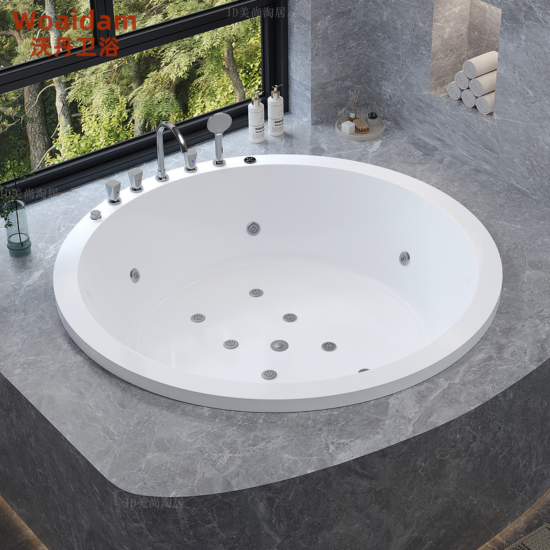 Round Built-In Bathtub for Home Use, Adult Double Whirlpool Massage Bathtub, Hotel and Guesthouse Thermostatic Trendy Acrylic Bathtub Round Built-In Bathtub for Home Use, Adult Double Whirlpool Massage Bathtub, Hotel and Guesthouse Thermostatic Trendy Acrylic Bathtub