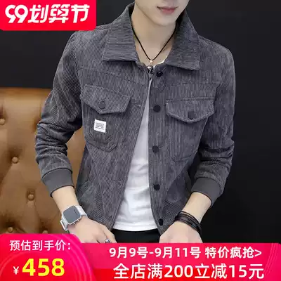 Korean version of tide body lapel coat Handsome Men's 2021 spring and autumn slim coat men's denim jacket corduroy casual