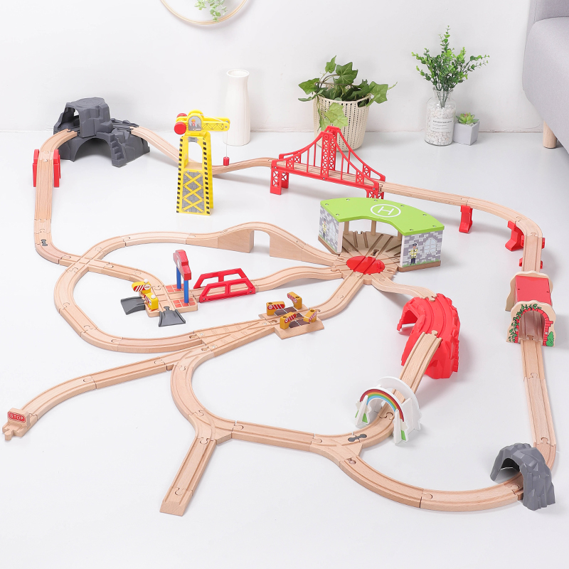 Wooden small train track loose parts accessories Curved rail compatible Le Coolmi Rabbit BRIO children's 3 assembly assembly building blocks