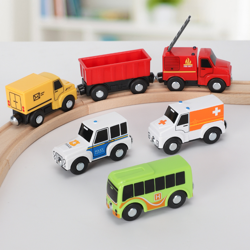 Children's plastic simulation model toy engineering car car police car toy compatible with rice rabbit wooden track