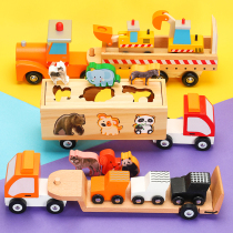 Childrens transport vehicle engineering vehicle big truck Cognitive Animal car wooden car model taxi toy car 2-12