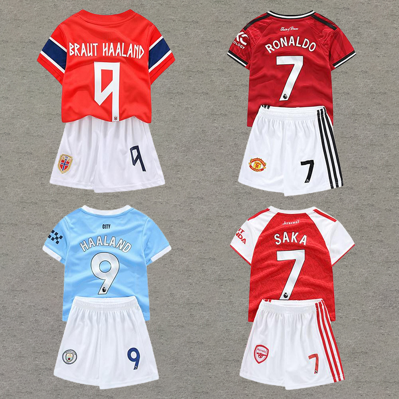 Children's Norwegian National Team Haaland No. 9 Jersey Manchester City Arsenal Manchester United C. Ronaldo Boys and Girls Football Uniforms