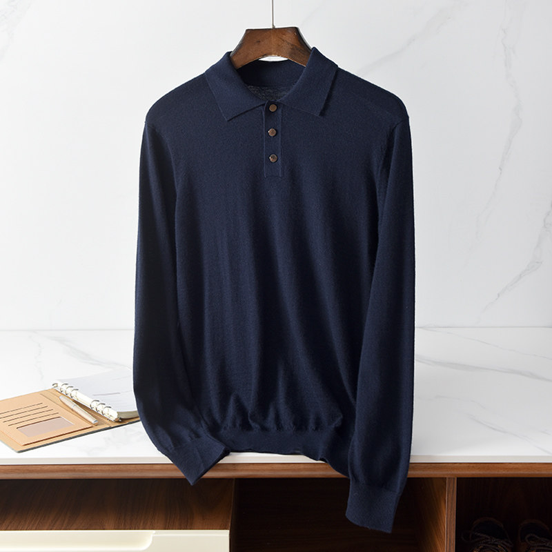 Fall/Winter 2022 New 100% Cashmere Worsted Sweater Men's Junior Casual Polo Collar Knit Top