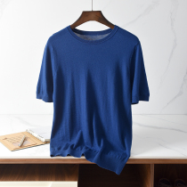 2021 autumn and winter New 100% cashmere knitted T-shirt men worsted pure cashmere short sleeve casual round neck base shirt