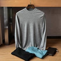 2021 spring and summer 100% wool sweater mens half high collar solid color light thin base shirt young and middle-aged leisure interior