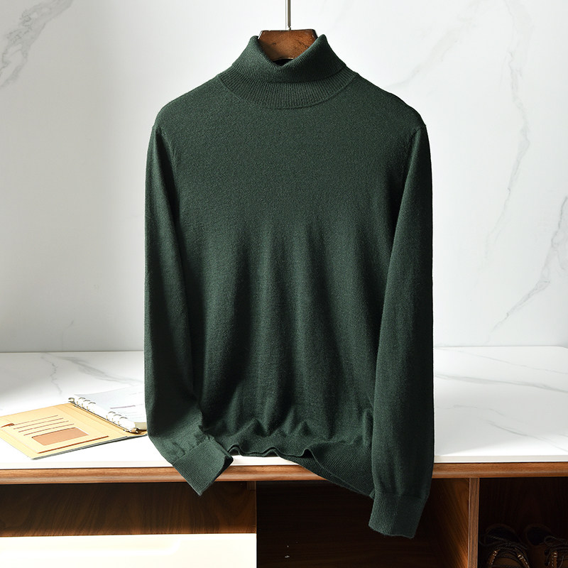 Fall/Winter 2022 new 100% worsted cashmere sweater men's high lapel business casual base solid color sweater
