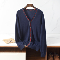 2021 autumn and winter New worsted pure cashmere cardigan mens V collar buckle casual Padded cashmere coat sweater
