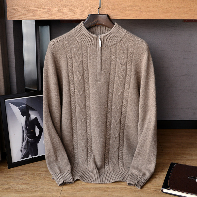2022 Autumn and Winter New Semi - high Cashmere Sweater Men and Half - Lead Zipper Knitted Sweater 100 % Gold Velvet