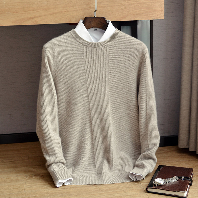 Autumn and winter new cashmere sweater men's 100% cashmere solid color round neck thin sweater Korean version loose and thin sweater