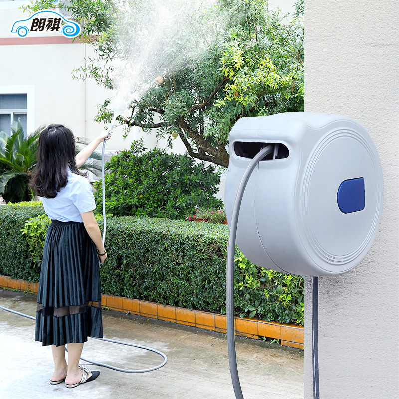 Langqi wall-mounted automatic telescopic coil storage shelf Water pipe car high pressure household water gun watering nozzle Gardening
