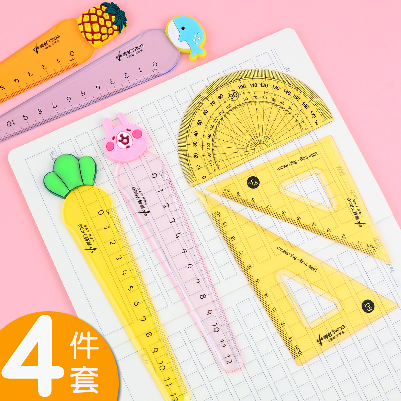 Triangle Ruler Suit Elementary School Students Special Stationery Drawing Measuring Tools Creative Cartoon Cute Ruler Four Sets Ruler