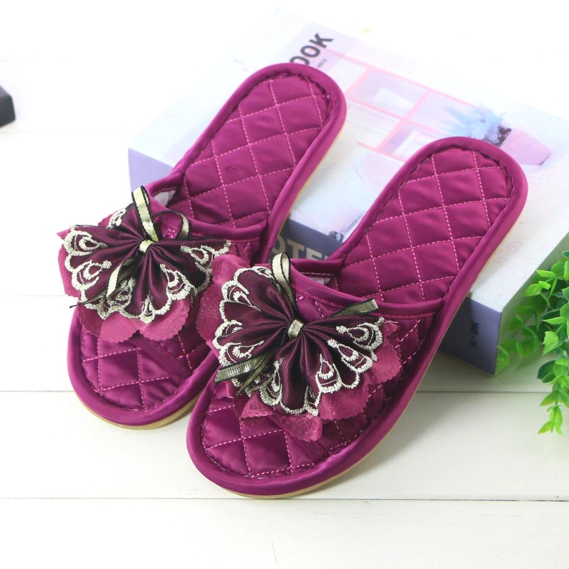 2026 New Style Bow-Knot Fabric Satin Lace Slippers for Women, Indoor Non-Slip Rubber Sole for Men, Spring and Summer 2026 New Style Bow-Knot Fabric Satin Lace Slippers for Women, Indoor Non-Slip Rubber Sole for Men, Spring and Summer