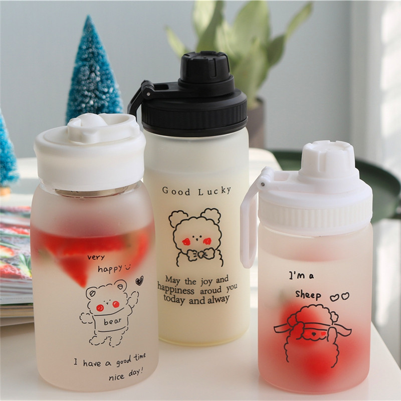 Frosted Glass Cups Cute Minimalist Mesh Red High Face Value With Straw Water Glass Female Korea Portable Frescoed Student Cup