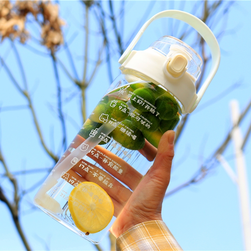 Large-capacity glass with scale drinking water target strap straw water cup bouncing high borosilicate cup for male and female students