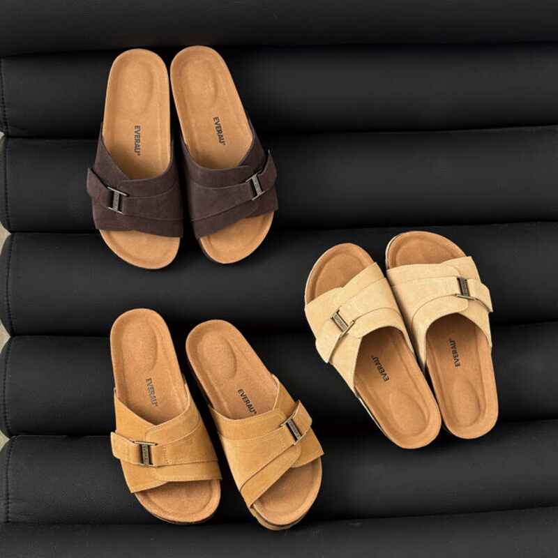 Australian Everau Birkenstock-Style Women's Genuine Leather Flip-Flops with Buckle, Fashionable Beach Outdoor Slippers Ea7106