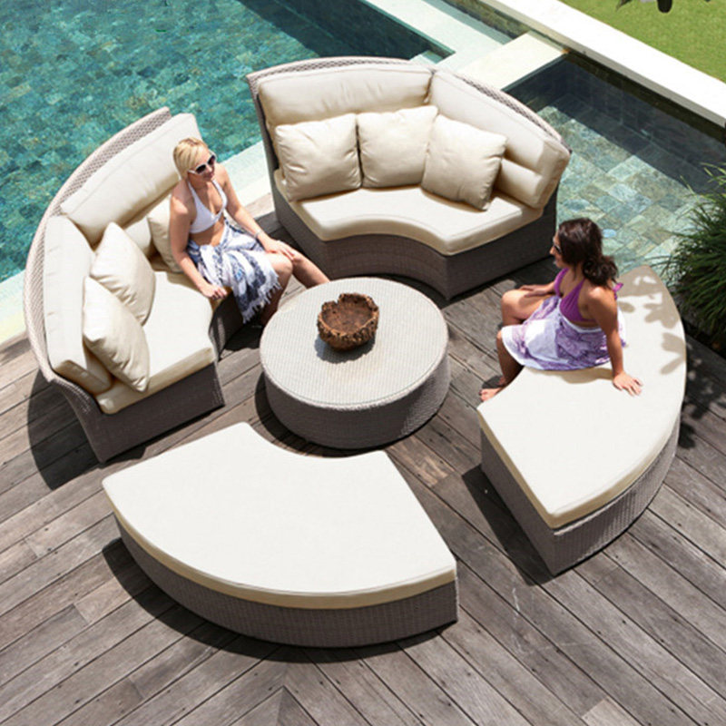 Outdoor Lying Bed Open-air Patio Furniture-Swimming Pool Imitation Rattan Sofa Casual Balcony Beach Deck Chair Big Round Bed