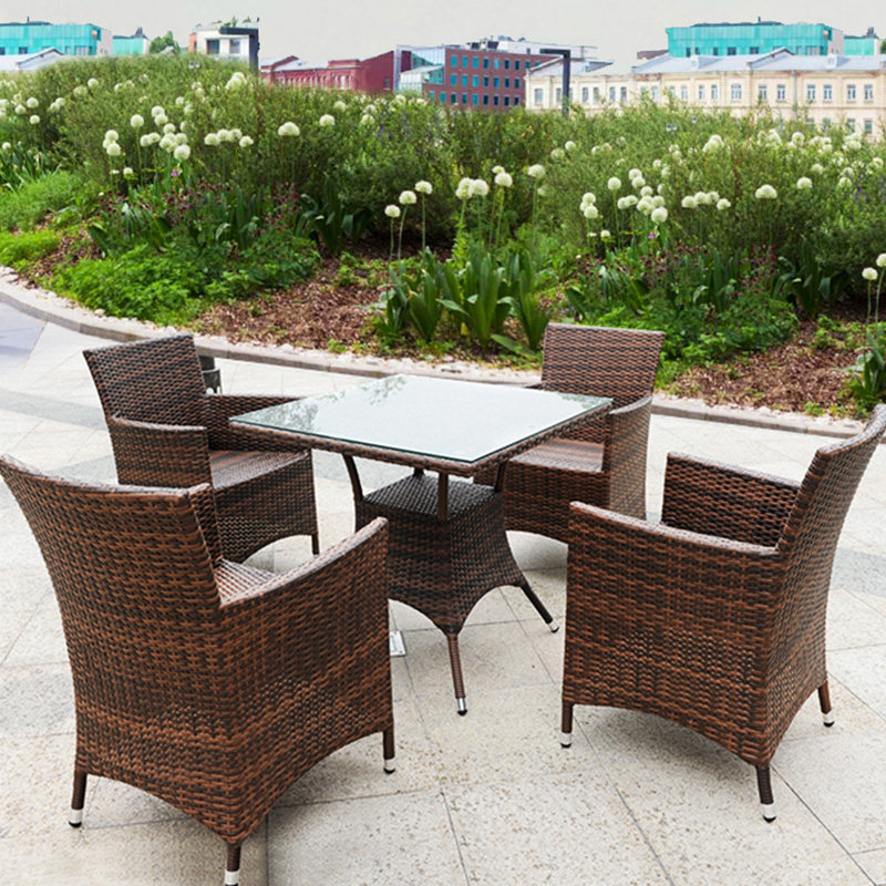 Rattan Chair Outdoor Leisure Rattan Choreography Table Composition Outdoor Garden Five Pieces of Villa Terrace Milk Tea Shop External Pendulum Table