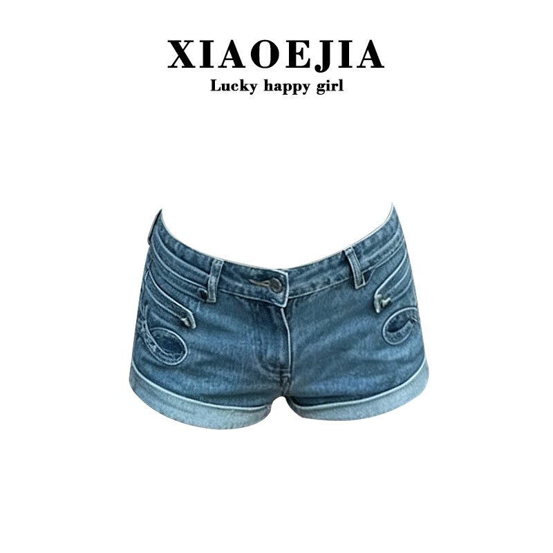 Xiaoejiaedge Denim Wanderer Blue Low-Waist Shorts for Women Summer Hot Girl Slim Fit Wide-Leg Jeans