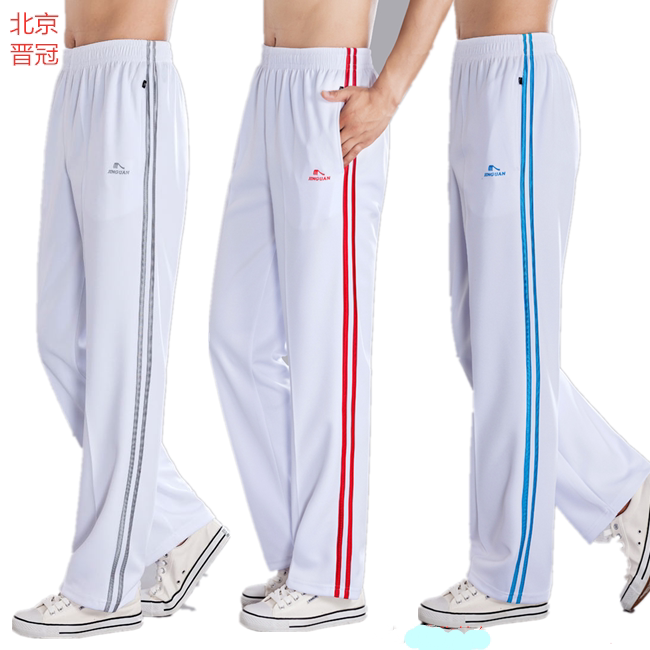 China Dream Team New Two-Stripe Sports Pants for Women, South Korean Silk Spring and Summer Jin Guan Jiamusi Square Dance Pants for Men