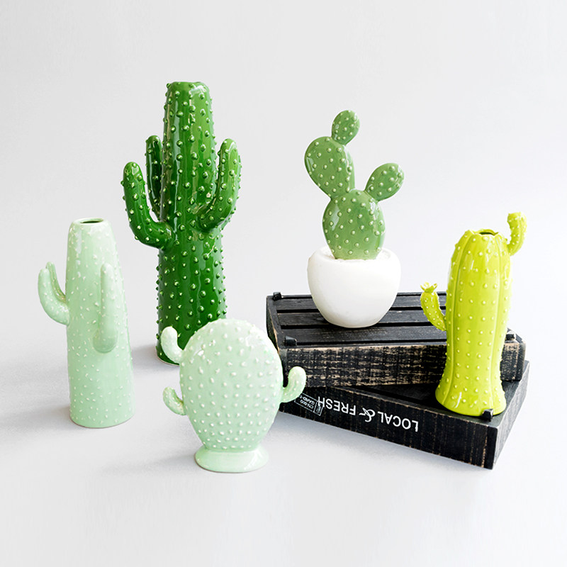 Decorative simulation cactus plant pot fleshy ceramic bonsai creative fairy column vase living room desktop ornaments