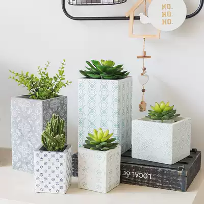 Nordic creative cement flower pot brick pattern simple retro green plant pot courtyard living room decoration floor flower pot ornaments