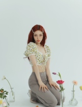 Spot (LaluneDuCiel) LLDC design sense sweet cute floral bubble sleeve top short section