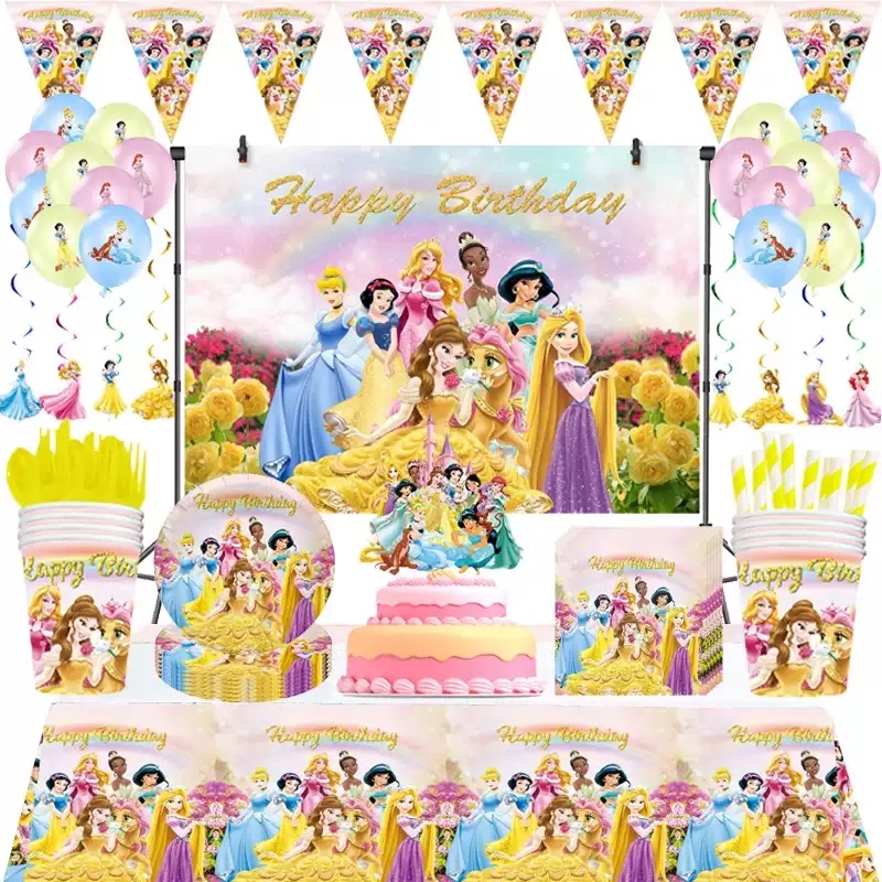 Princess Belle Rapunzel Themed Girl's Birthday Party Tableware Paper Plates Napkins Tablecloth Decoration Party Supplies