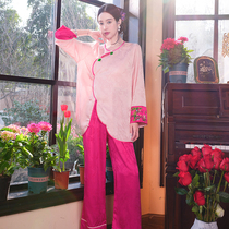 Оригинальная Китайская китайская вежливая китайская ветровая подушка  Pyjamas two sets emulated silk ice silk Home Satin Face