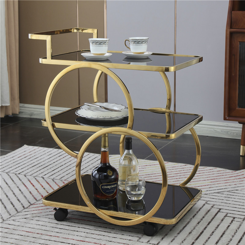 Tea trolley stainless steel mobile glass dining car hotel three-layer cake trolley liquor cart commercial trolley