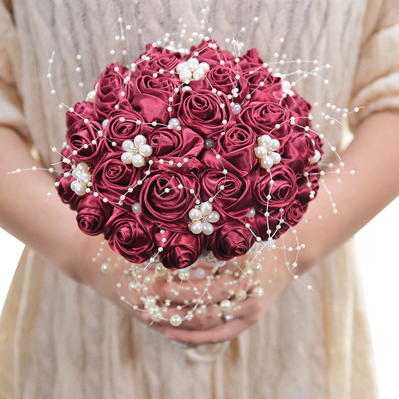 Bridal Bouquet Korean Pearl Fabric Ribbon Creative Rose Wedding Wedding Gift Studio Wedding Photography