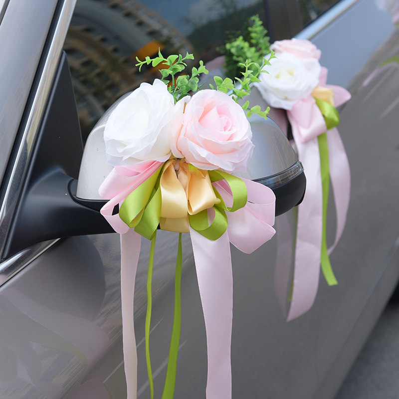Married Master Car Decorated Rear-view Mirror Car Handle Rocket Fleet with Ribbon Handle Flower Pull Flower Gift