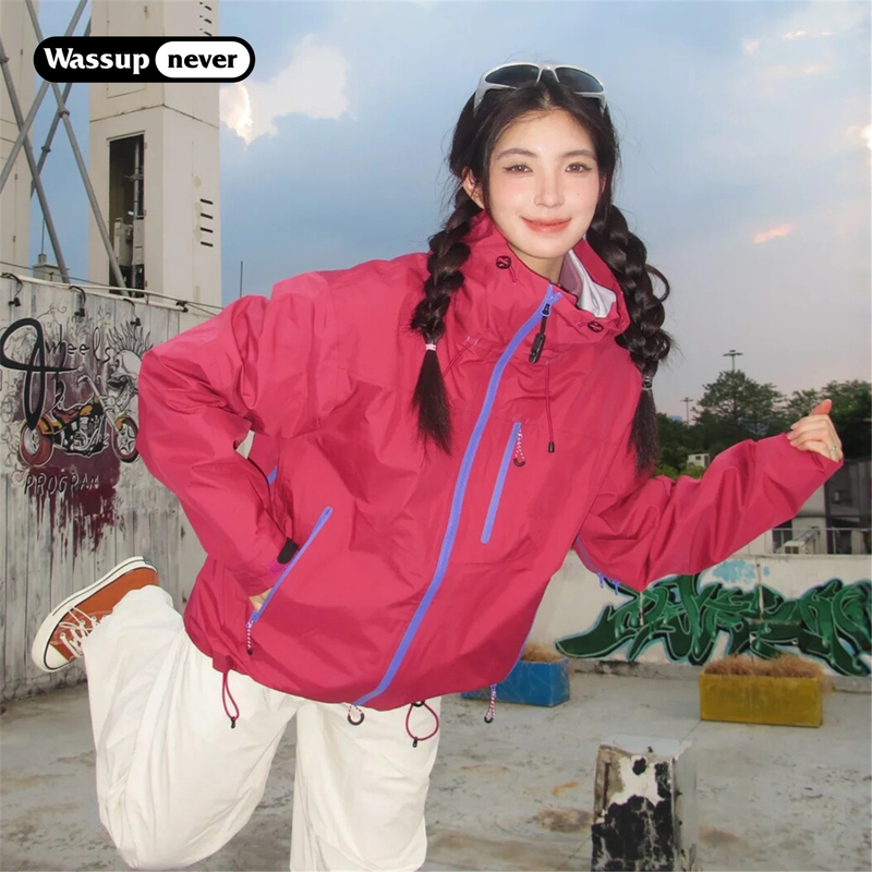 Wassup Never Yide Pink Windbreaker Jacket for Women, Three-In-One, Spring, Autumn, and Winter Windproof and Waterproof Men's Mountaineering Jacket
