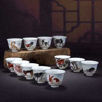Jingdezhen old factory goods hand-painted pastel twelve zodiac tea cup master cup teacup red collection Cultural Revolution porcelain