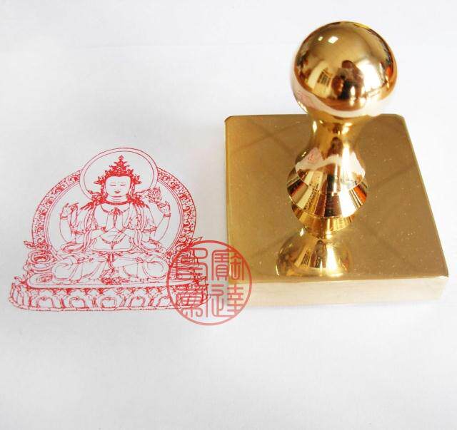 Custom all-copper seal trippel seal bronze seal bronze seal brass pure bronze square chapter four-arm Guanyin Bodhisattva Buddha statue