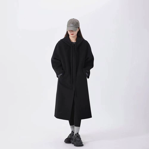 Шерстяное пальто с капюшоном для отдыха, на шнурках