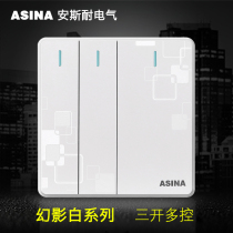 Wall concealed 86 type white three-open multi-control large board switch triple three-position three-control midway switch panel