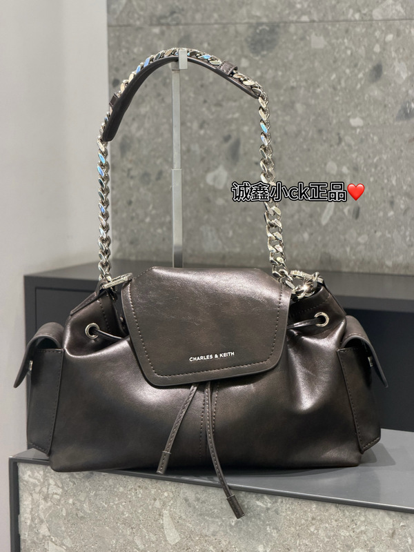Charles&Keith New Model Ck2-10160273-A Drawstring Flap Chain Bucket Bag for Women Charles&Keith New Model Ck2-10160273-A Drawstring Flap Chain Bucket Bag for Women