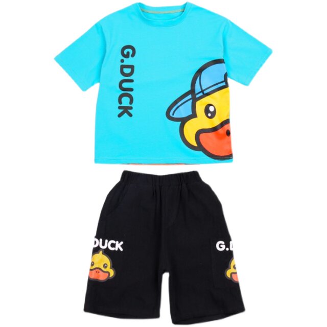 Korean Boys Suit 2023 New Summer Clothes Children's two-piece Set Fashionable Baby Summer Short-Sleeved Handsome Clothes trendy