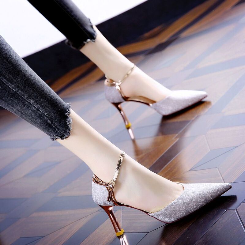 2025 New Genuine Leather High-Heeled Sandals with a Single Strap, Stiletto Heel, Hollow Toe, Versatile Mid-Heel Soft Leather Pointed-Toe Shoes